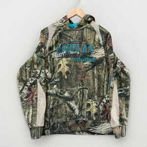 Cabelas Camo Hoodie Camouflage Spell Out Fleece Pullover Women's Large